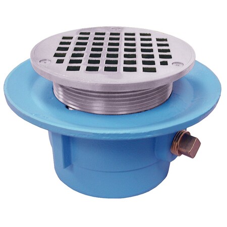 Jones Stephens 3in No Hub Code Blue Slab Drain, 7in Pan, 5in Chrome Plated Round Strainer D67035